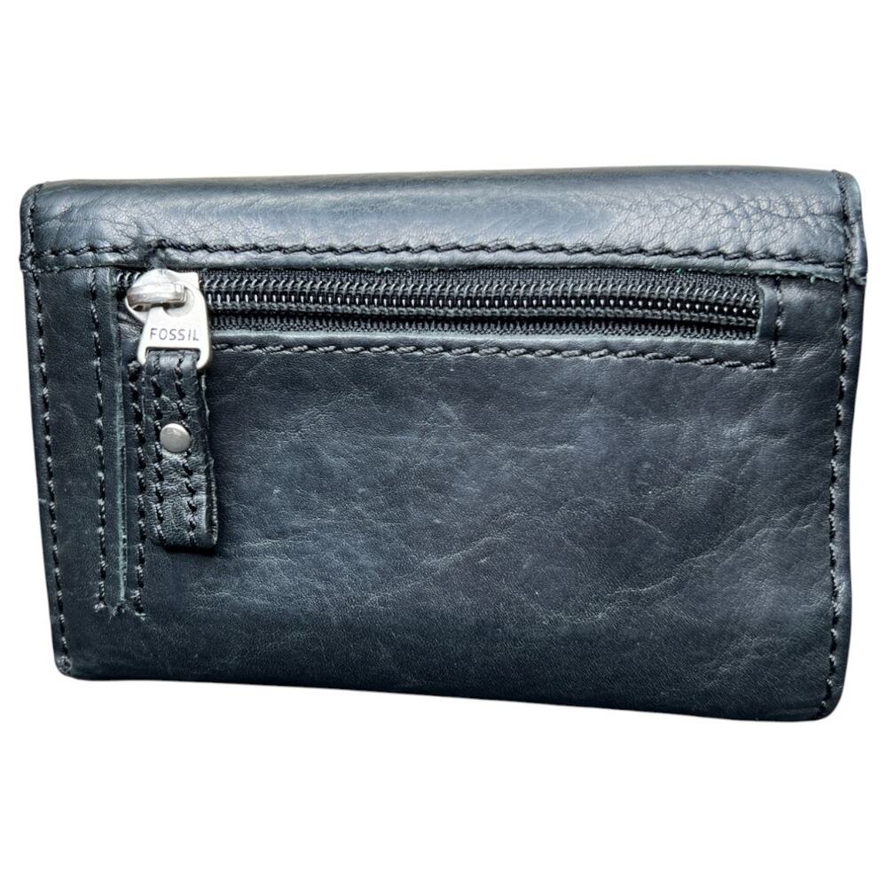 FOSSIL Y2K Long Live Vintage 1954 Trifold Wallet Women's Black Leather 5.5"x4" - Picture 2 of 9